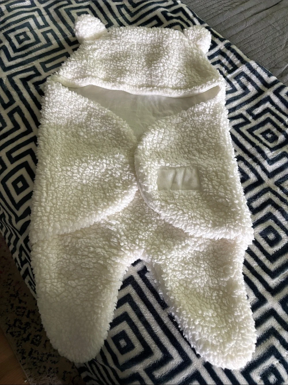 Cozy White Teddy Hooded Baby Sleeping Sack